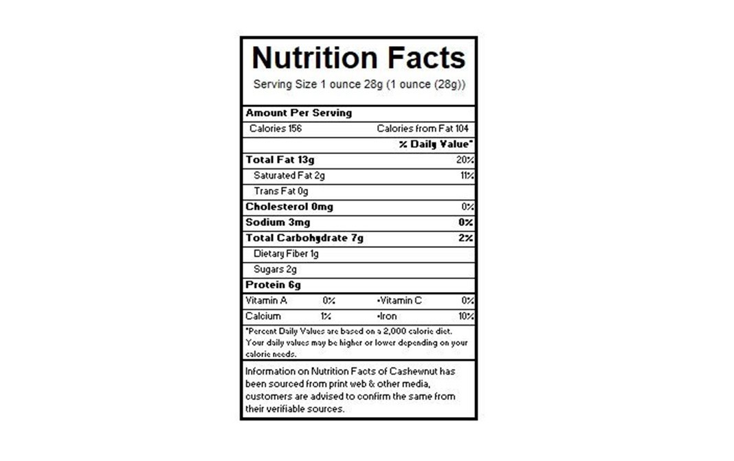 Hambre Cashewnut Premium Grade W320   Pack  415 grams